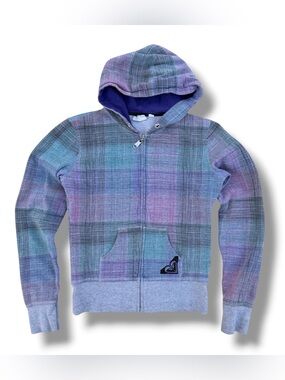 Vintage Y2K Roxy Plaid Zip Up Hoodie Size Medium Grunge Surf Skate